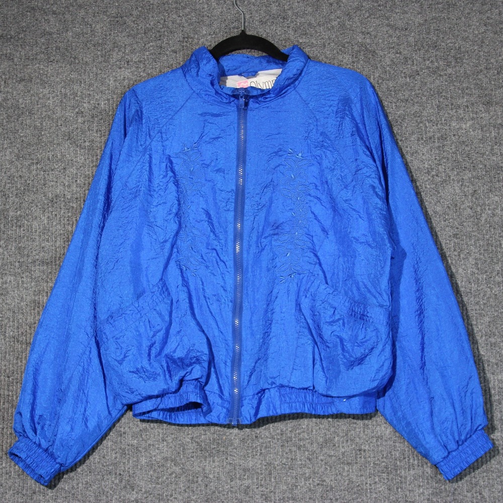 Vintage Olympic‎ Exposure Blue Floral Embroidered Windbreaker Jacket Womens M